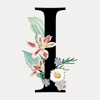 Floral letter I digital art illustration isolated on white, vector. Remixed by rawpixel.