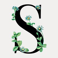 Floral letter S digital art illustration, isolated vector element. Remixed by rawpixel.