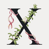 Letter X botanical calligraphic art alphabet, vector element. Remixed by rawpixel.