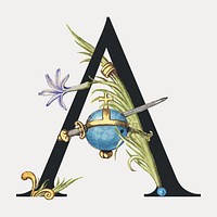 Letter A botanical calligraphic art alphabet, vector element. Remixed by rawpixel.