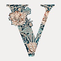 Letter V botanical pattern font, inspired by William Morris illustration isolated on white, vector. Remixed by rawpixel.