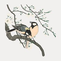  Ohara Koson's bird sticker, vintage illustration vector. Remixed by rawpixel.