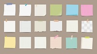 A collection of colorful sticky notes on a brown background. Sticky notes in various colors and sizes. Perfect for reminders, sticky notes for organization. Stationery element vector set.