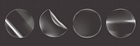 Set of four transparent glass spheres on a dark background. Glass spheres with smooth, reflective surfaces. Spheres create a sleek, modern look. Sticker element vector set.