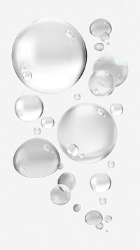 Floating transparent bubbles on a white background. Bubbles vary in size, creating a light, airy feel. Bubbles are clear and spherical, enhancing the airy effect. Soap bubble element vector set.