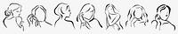 Minimalist line art of diverse women in various poses. Women with different hairstyles. Elegant line art of women. Simple, artistic, diverse women illustrations. Feminine vector element set.