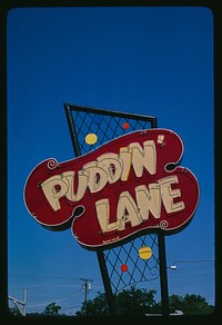 Puddin' Lane IGA sign, Weatherford, Oklahoma (1982) photography in high resolution by John Margolies. Original from the Library of Congress. 