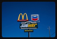 Triple sign (McDonalds, Subway and Chevron gasoline), Meridian, Idaho (2004) photography in high resolution by John Margolies. Original from the Library of Congress. 