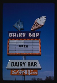 Dairy Bar ice cream sign, Route 67, Pendleton, Indiana (1980) photography in high resolution by John Margolies. Original from the Library of Congress. 