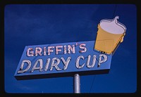 Griffin's Dairy Cup ice cream sign, Route 64, Sallisaw, Oklahoma (1979) photography in high resolution by John Margolies. Original from the Library of Congress. 