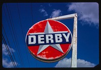 Derby gasoline sign, Route 45E, Milan, Tennessee (1979) photography in high resolution by John Margolies. Original from the Library of Congress. 