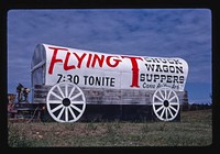 Flying T Chuckwagon Supplies sign, Route 16, (closer view), Rapid City, South Dakota (1987) photography in high resolution by John Margolies. Original from the Library of Congress. 