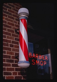 Barber pole, Gunsmoke Avenue, Dodge City, Kansas (1979) photography in high resolution by John Margolies. Original from the Library of Congress. 