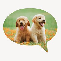 Golden Retriever puppies speech bubble badge, pet photo