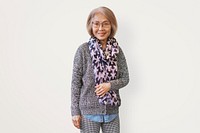 Senior Asian woman, isolated on purple