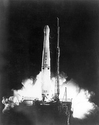 Cape Canaveral, FL....The actual firing of the THOR-ABLE STAR ROCKET that projected the Navy's Navigational satellite into space. Original public domain image from Flickr