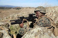 A U.S. Marine with the 1st Battalion, 1st Marine Regiment trains with Japan Ground Self-Defense Force soldiers at Marine Corps Base Camp Pendleton, Calif., Feb. 8, 2014, during exercise Iron Fist 2014.