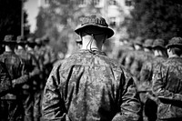 Soldier from the Finnish Army stand in formation during the Saber Strike 2014 opening ceremony. Original public domain image from Flickr