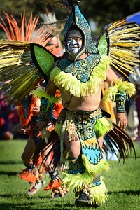 Native Americans from various tribes display their respective regalia and honor their heritage during the intertribal open dance at the Native American Veterans Association's Annual Veterans Appreciation and Heritage Day Pow Wow in South Gate, California, Nov. 8th and 9th.