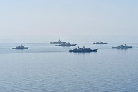 Ships from various countries steam in formation during Sea Breeze 2014 in the Black Sea Sept. 10, 2014.
