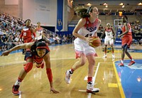 United States Women&#39;s National Basketball Team play an inter-squad exhibition game at the University of Delaware. Military personnel and the Basketball Team exchanged &ldquo;dog-tags&rdquo; and coins during halftime ceremony (Department of Defense photo by Marvin Lynchard). Original public domain image from <a href="https://www.flickr.com/photos/dodnewsfeatures/15136613290/" target="_blank">Flickr</a>