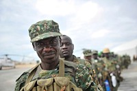 Soldiers from the Uganda People's Defence Force, part of the African Union Mission in Somalia (AMISOM) leave for Uganda after they ended their tour of duty in Somalia on November 08 2015. AMISOM Photo / Ilyas Ahmed. Original public domain image from Flickr