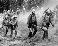 Fire Crew at Mitchell Cr Fire, Wenatchee NF, WA 1970Okanogan-Wenatchee National Forest Historic Photo. Original public domain image from Flickr