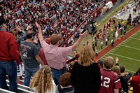 U.S. Air Force F-16 Fighting Falcon fighter jets from the South Carolina Air National Guard's 169th Fighter Wing at McEntire Joint National Guard Base, S.C., perform a two-ship flyover during the half-time show of the University of South Carolina's Military Appreciation college football game versus The Citadel, Nov. 21, 2015.