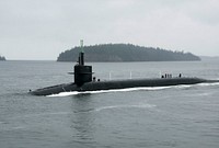 PUGET SOUND, Wash. (Feb. 15, 2016) The Gold Crew of the Ohio-class ballistic-missile submarine USS Henry M. Jackson (SSBN 730) transits the Hood Canal as the boat returns home to Naval Base Kitsap-Bangor following a routine strategic deterrent patrol.