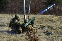 U.S. Army Spc. Fernando Jimenez, a paratrooper assigned to 2nd Battalion, 503rd Infantry Regiment, 173rd Airborne Brigade, engages targets with Javelin shoulder fired anti tank missile during a live-fire exercise as part of Exercise Rock Sokol at Pocek Range in Postonja, Slovenia, March 9, 2016.