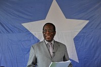 The Special Representative of the Chairperson of the African Union Commission (SRCC) for Somalia, Ambassador Francisco Caetano Jose Madeira, speaks during his visit to the Jazeera Training Centre for the commissioning of the Fighting in Built Up Areas (FIBUA) training facility in Mogadishu, Somalia, on May 31, 2016.