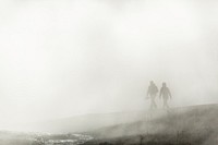 Hikers on the Boardwalk Through the Steam at Grand Prismatic Spring Jacob W. Frank. Original public domain image from Flickr