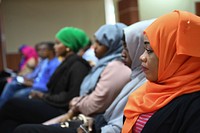 Participants attend a workshop in Mogadishu, Somalia, aimed at enhancing youth political participation, Peace and Security on December 15, 2016. AMISOM Photo / Ilyas Ahmed. Original public domain image from Flickr