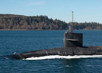 PUGET SOUND, Wash. (February 13, 2017) The Ohio-class ballistic-missile submarine USS Henry M. Jackson (SSBN 730) transits the Hood Canal as it returns to home to Naval Base Kitsap-Bangor following a strategic deterrent patrol.