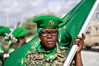 Female Peacekeepers of the African Union Mission in Somalia (AMISOM) march during the celebrations to mark International Women's Day held in Mogadishu on March 08, 2019. AMISOM Photo / Ilyas Ahmed. Original public domain image from Flickr