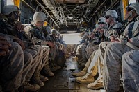 U.S. Marines with the 2nd Battalion, 6th Marine Regiment are transported by a CH-53E Super Stallion helicopter assigned to Marine Heavy Helicopter Squadron (HMH) 466 during an exercise as part of Weapons and Tactics Instructors course (WTI) 2-17 near Yuma, Ariz., April 20, 2017.