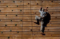 A U.S. Army Ranger performs a wall climb during the Best Ranger Competition 2017, Fort Benning, Ga., April 8, 2017.