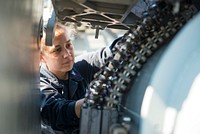 MEDITERRANEAN SEA (June 23, 2017) Fire Controlman 1st Class Kristina Lehman conducts maintenance on a Phalanx 20mm close-in weapons system (CIWS) aboard the aircraft carrier USS George H.W. Bush (CVN 77) (GHWB).