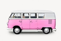 Pink vintage van sticker, vehicle collage element psd