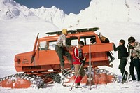 Timberline Lodge Tucker snowcat on upper slopes Mt Hood. Original public domain image from Flickr