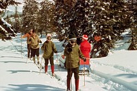 Dick Bucher family X-c skiing. Original public domain image from Flickr