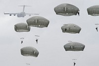 Paratroopers conduct airborne jump training. Original public domain image from Flickr