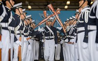 Japan Air Self-Defense Force Honor Guard members participate in a drill performance during the 2017 Friendship Festival, Sept. 17, 2017, at Yokota Air Base, Japan.