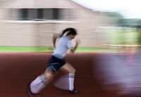 U.S. Air Force Staff Sgt. Stephanie Genna runs during the 11x10-meter sprint during a German Armed Forces Badge for Military Proficiency test at Joint Base McGuire-Dix-Lakehurst, N.J., Sept. 17, 2017. Genna is a KC-135R Stratotanker crew chief. (U.S. Air National Guard photo by Master Sgt. Matt Hecht). Original public domain image from Flickr