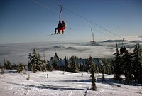 Timberline Lodge, old magic mile chairlift, Mt Hood National Forest 1973. Original public domain image from Flickr