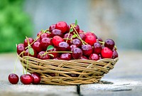 Basket full of cherries. Original public domain image from Flickr