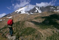 Hiker viewing Mt Adams Gifford Pinchot National Forest. Original public domain image from Flickr