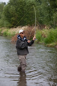 President Barack Obama casts his line while fishing for trout on the East Gallatin River near Belgrade, Mont., on Aug. 14, 2009.