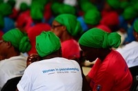 Female Peacekeepers of the African Union Mission in Somalia (AMISOM) attend a ceremony to mark International Women's Day held in Mogadishu on March 08, 2018. AMISOM Photo / Ilyas Ahmed. Original public domain image from Flickr