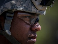 New Jersey Army National Guard Spc. Saif Mahmud from Charlie Company, 1st Battalion, 114th Infantry (Air Assault) waits for the start of live-fire battle drills on Joint Base McGuire-Dix-Lakehurst, N.J., April 9, 2018. (U.S. Air National Guard photo by Master Sgt. Matt Hecht). Original public domain image from Flickr